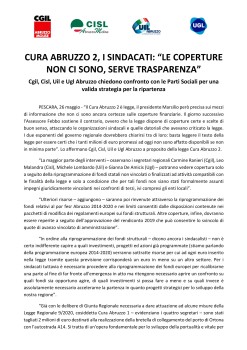 CURA ABRUZZO 2, I SINDACATI: “LE COPERTURE NON CI SONO, SERVE TRASPARENZA”